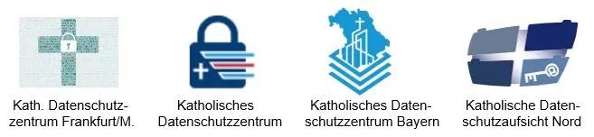 Vier Logos katholischer Datenschutzstellen, darunter die Zentren in Frankfurt und Bayern sowie die Datenschutzaufsicht Nord.